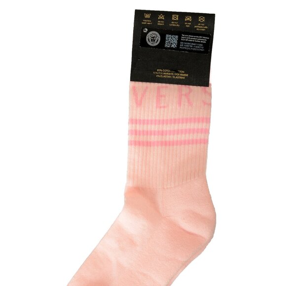 Versace Pink & White Logo Print Athletic Socks sz S - Picture 1 of 3